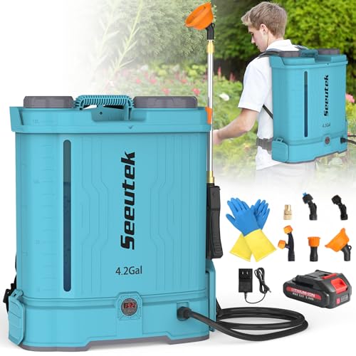 SEEUTEK 4.2 Gallon Battery Powered Backpack Sprayer,Electric Garden Sprayer
