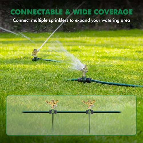 RESTMO 2 Pack All-Metal Impact Sprinkler Head on Sturdy Spike Base - color: Green