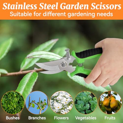 2Pcs Stainless Steel Garden Pruning Shears, Antiskid Curved Sharp Floral Cutter, Snips Parrot-Beak Style - Green - color: Green