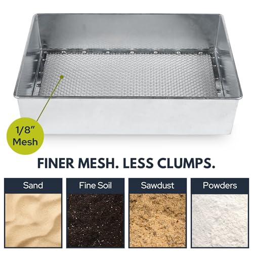 Soil Sifter, 1/8-inch Compact Galvanized Garden Sieve with Gloves - size: 1/8 inch