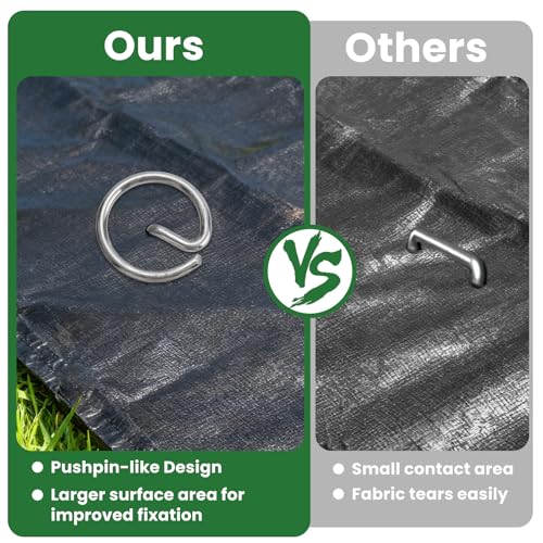 100 Pcs Landscape Fabric Pins with Pick Hook and Gloves, 8 Gauge 6 Inch Galvanized Garden Stakes, Circle Top Landscape Staples, Weed Barrier Stake for Plant Cover, Tent, Weed Barrier Fabric