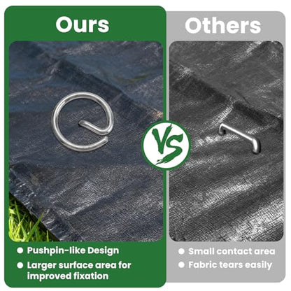100 Pcs Landscape Fabric Pins with Pick Hook and Gloves, 8 Gauge 6 Inch Galvanized Garden Stakes, Circle Top Landscape Staples, Weed Barrier Stake for Plant Cover, Tent, Weed Barrier Fabric