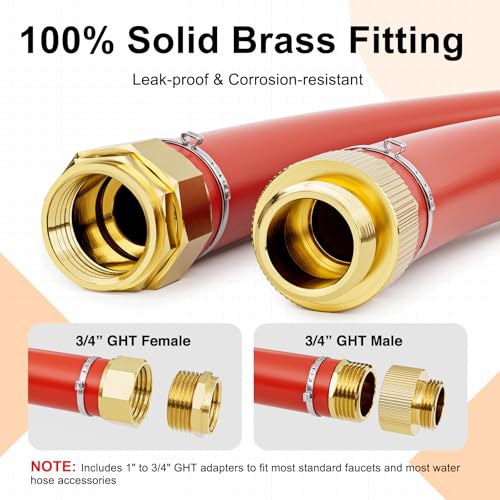SPECILITE 1" x 25FT Hot/Cold Rubber Garden Water Hose, -50℉-190℉, Red - color: 1"ID Red, size: 25ft