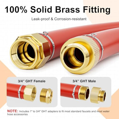 SPECILITE 1" x 25FT Hot/Cold Rubber Garden Water Hose, -50℉-190℉, Red - color: 1"ID Red, size: 25ft
