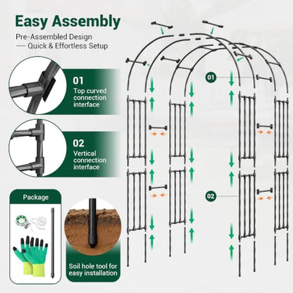 Miory Garden Arch Trellis for Climbing Plants Outdoor, 3.9x7.9ft Steel with PE Coating, Garden Archway for Vegetable, Vines, Wedding Arbor (Black) - size: 3.9x7.9 ft