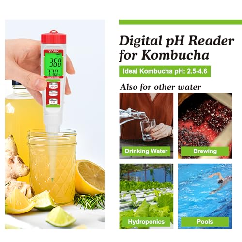 YINMIK Food pH Tester with pH Calibration Storage Solution Digital pH Meter - color: Red