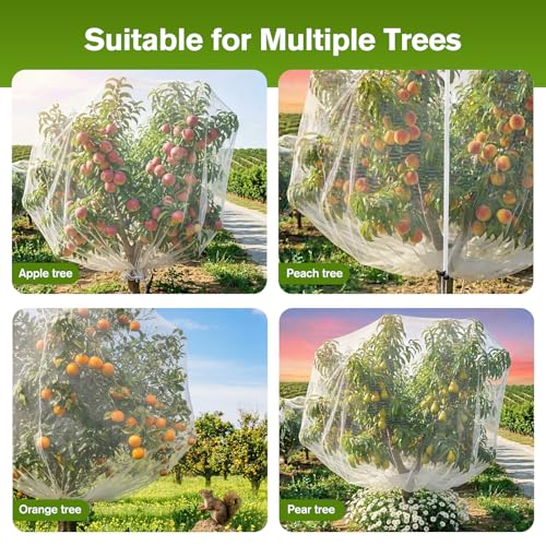 KEOHOLI 15FTx15FT Extra Large Fruit Tree Netting Reusable Durable Mesh Cover with Zipper and Drawstring for Fruit Tree Protection Cover from Birds Cicadas Squirrels and Insects - size: 15*15ft (1Pack, White)