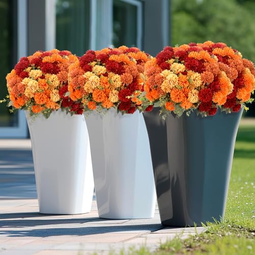 XunYee 12 Pcs Fall Artificial Flowers for Outdoor Faux Mums,Burnt Orange - color: Burnt