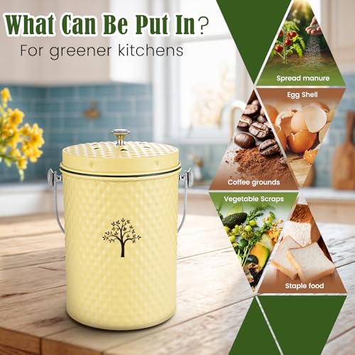 AOSION Countertop Kitchen Odorless Compost Bin with Removable Inner Bucket - color: Yellow