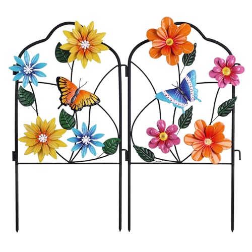 hogardeck Garden Decor for Outside, Set of 2 Metal Fence Decorative Garden Stakes with Flowers for Spring Decor, Yard Signs for Outdoor Patio Lawn Backyard Porch Decorations - color: Hgmd-2157