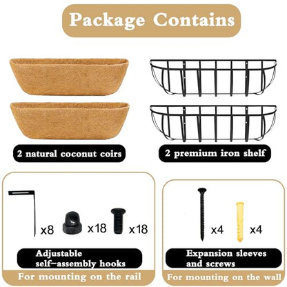 Window Box Railing Planter with Coco Liner 2 Pack 16 Inch Metal Hanging Flower Planter Deck Railing Planters Boxes for Balcony Outdoor Plants Fence Porch Patio - size: 16IN