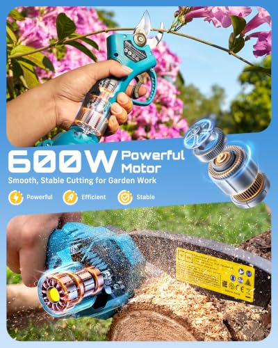 SEESII 2-in-1 Mini Chainsaw & Pruning Shears, 20V Brushless Motor Combo - color: Industrial Blue