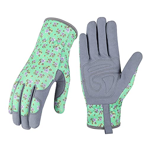 Bamllum Gardening Gloves for Women, Leather Garden Gloves - color: Green