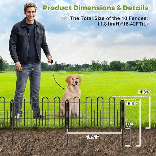 DurayLoly 10 Panels Garden Fence, 11.8" H 16.4ft Animal Barrier 1" Gaps - size: 10 Panels 11.81in (H) X 16.42ft (L)
