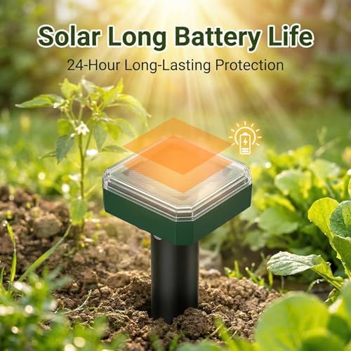 Solar Powered Mole Repeller Gopher Deterrent Outdoor Groundhog Repellent Ultrasonic Snake Armadillo Repeller Waterproof Effective for Yard Lawn Garden (8, Jade)