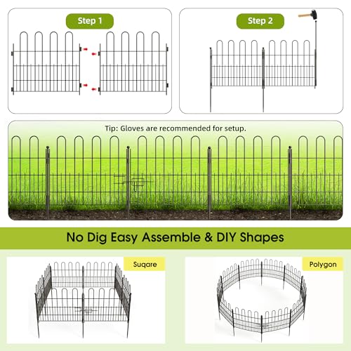 Bepatio Garden Fence with Gate, 5 Panels 24in x 10ft Metal Animal Barrier - size: 5 Panels 24in(H)x10ft(L)-With Gate