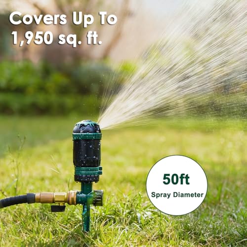 FANHAO Gear Drive Sprinkler with Metal Base, 360° Rotating Lawn Sprinkler