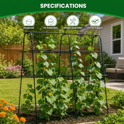 OTOSUNNY Cucumber Trellis for Raised Garden Beds, 5.3x5.3ft Garden Arch Trellis for Outdoor Climbing Plants, 0.55" Reinforced Metal Tomato Trellis for Grape Vines Tomatoes Peas Beans Vegetables, Black
