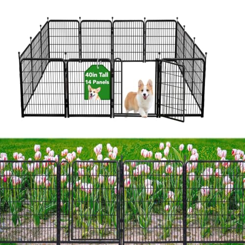 Getlay Garden Fencing 40 inch High, 14 Panels Total 31 Ft(L), Gate 21 inches Wide with Low Sills. Fencing for Garden Beds, Dog Digging Fences Barrier, Dog Fences for the Yard, Animal Barrier Fence - size: 40''(H)-14panels-31ft(L) with gate