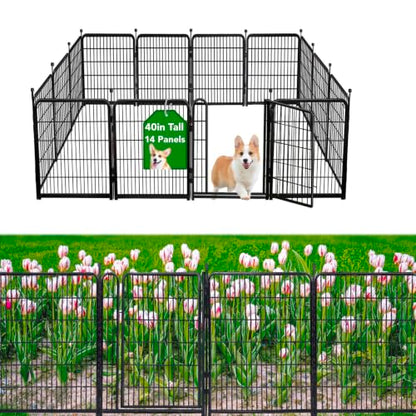 Getlay Garden Fencing 40 inch High, 14 Panels Total 31 Ft(L), Gate 21 inches Wide with Low Sills. Fencing for Garden Beds, Dog Digging Fences Barrier, Dog Fences for the Yard, Animal Barrier Fence - size: 40''(H)-14panels-31ft(L) with gate