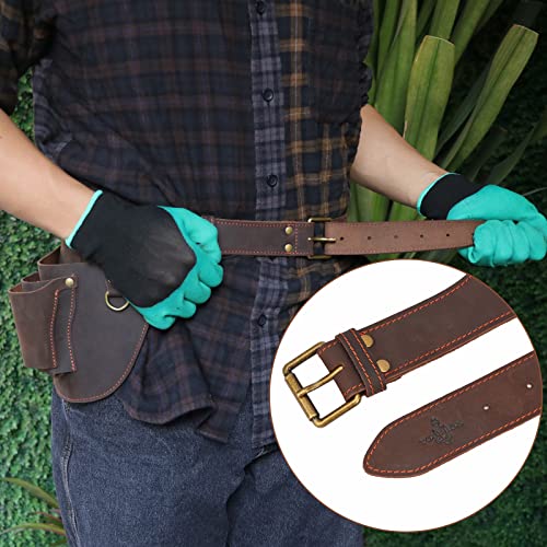 Leather Florists Tool Belt Bag,3 Pockets,Adjustable Gardeners Waist Holster - color: Brown