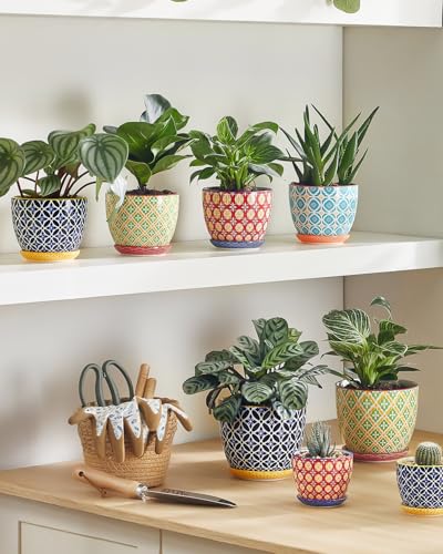 Metahom 4.9 Inch Ceramic Pots for Plants, Colorful Flower Pots Set of 4 - size: 4.9 inch
