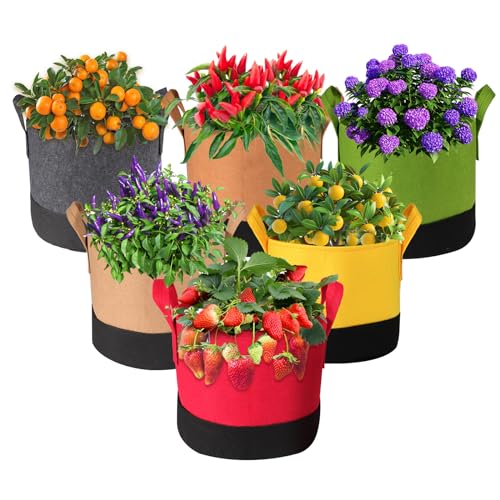 Grow Bags 5Gal/7Gal/10Gal * 2 ，6 Pack Vegetable/Flower/Plant Grow Bags ，Plant Fabric Pots with Handles for Garden and Outdoor Planting (6 Colour, 5Gal/7Gal/10Gal*2) - size: 5Gal/7Gal/10Gal*2