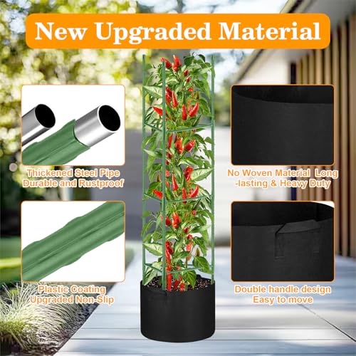 4 Pack Tomato Cages with 11 Gallon Grow Bags for Garden 55inch