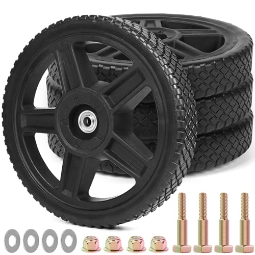 12 Inch Lawn Mower Wheels Kits Universal 12" Push Mower Wheels with 1/2" Bearing, Bolts & Nuts, Plastic Replacement Tires for Most Standard Garden Tiller, Pressure Washer, Handtruck, 4 Pack - color: Black-4Pack, size: 12 inch