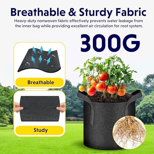 iPower Plant Grow Bag 3 Gallon 20-Pack Heavy Duty Fabric Pots, 300g Thick Nonwoven Fabric Containers Aeration with Nylon Handles, for Planting Vegetables, Fruits, Flowers, Black - color: Black, size: 20pack