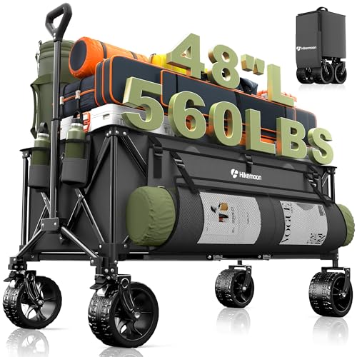 HIKEMOON 48'' Extra Large Collapsible Wagon with Big Wheels, 300L Grey - color: Gray