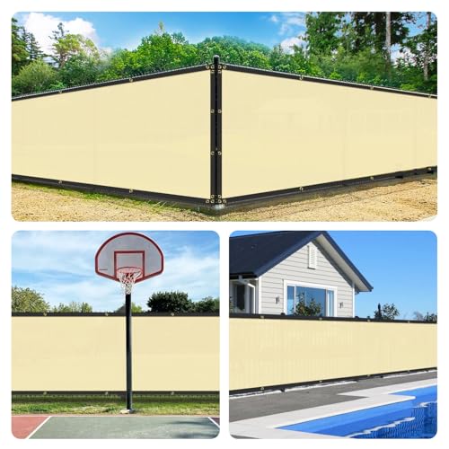 Bynbbur 8' x 20' Beige Privacy Fence Screen Net Fencing 90% Privacy Blockage Windscreen Mesh Shade Cover with Copper Grommet for Patio Backyard Garden Swimming Pool, Zip Ties Included