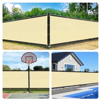 Bynbbur 8' x 20' Beige Privacy Fence Screen Net Fencing 90% Privacy Blockage Windscreen Mesh Shade Cover with Copper Grommet for Patio Backyard Garden Swimming Pool, Zip Ties Included