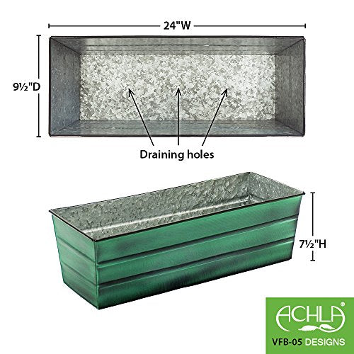 Achla Designs Galvanized Window Flower Box Planter-Green-Medium (24" L x 9.5" W x 7.5" H) - color: Green, size: Medium
