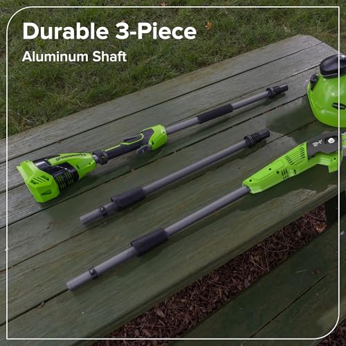 Greenworks 24V 8 in Pole Saw Hedge Trimmer Kit, 2.0 Ah Battery and Charger - size: 8" Combo (2.0Ah), style: 3-Section Polesaw