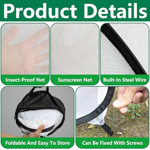 2Pcs Pop Up Garden Netting Bug and Shade Cover,Plant Sun Shade Netting Tent - color: White-22x22x22 Inch