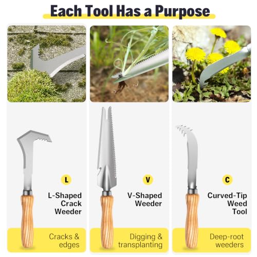 3 Pack Garden Weeding Tool Set, Crack & Crevice Weeder