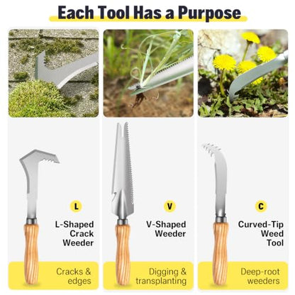 3 Pack Garden Weeding Tool Set, Crack & Crevice Weeder