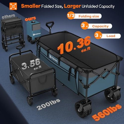 Originsure 300L Foldable Beach Wagon Cart with Big Wheels,560lbs,Grey&Blue - color: Blue&grey