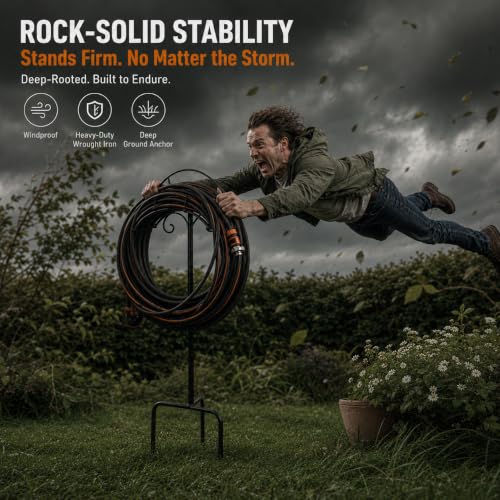 Freestanding Garden Hose Holder Stand – Heavy Duty Hose Hanger Stand, Outdoor Hose Organizer, Water Hose Stand Rack, Hose Butler Storage for Yard Lawn Garden（black） - size: 44in