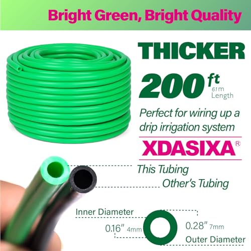 1/4" Drip Irrigation Tubing 200ft, Flexible UV-Resistant Garden Hose for DIY Irrigation Systems, Hydroponics, Greenhouse & Outdoor Watering, Lightweight Misting Tubing (Green) - size: 200 FT