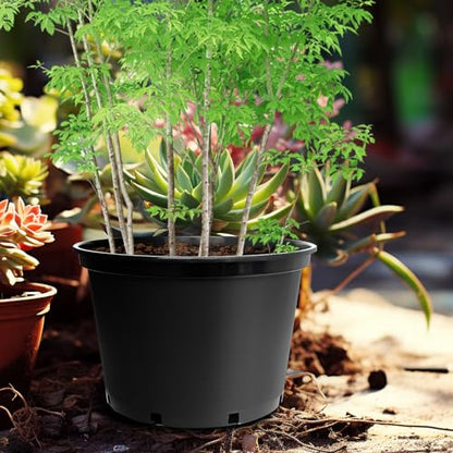 RooTrimmer 7 Gallon Plastic Nursery Pots, 15 Inch Large Plastic Pots for Plants, Round Plant Pots with Drainage Holes, Flower Pots for Outdoor Indoor Plants, Gardening Gifts for Women (5-Pack, Black) - size: 7Gallon-5P-Black