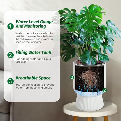 Garvee Self-Watering Planters, Set of 2, 14.2 Inch Tall Plant Pots - color: White