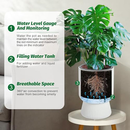 Garvee Self-Watering Planters, Set of 2, 14.2 Inch Tall Plant Pots - color: White