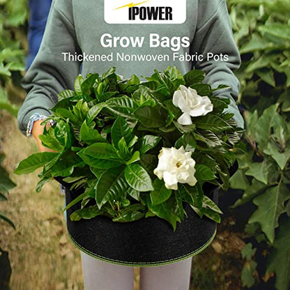 iPower 5-Gallon 10-Pack Grow Bag Thickened Nonwoven Fabric Pots Heavy Duty Aeration Container with Strap Handles for Garden and Planting Vegetable Flowers, Black with Green Stitch Sewing - color: Green, size: 5 Gallon