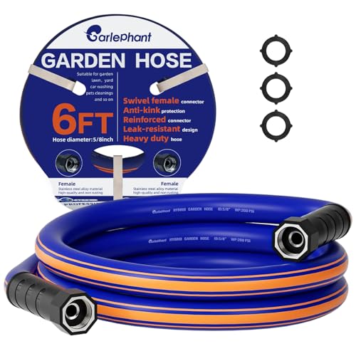 short garden hose 6 feet x 5/8Inch, Female to Female Hose with Swivel Handle, Heavy Duty, Flexible, Sturdy, Lightweight, Double Females Fittings, Ideal for Hose Reel - size: 6FT Female to Female