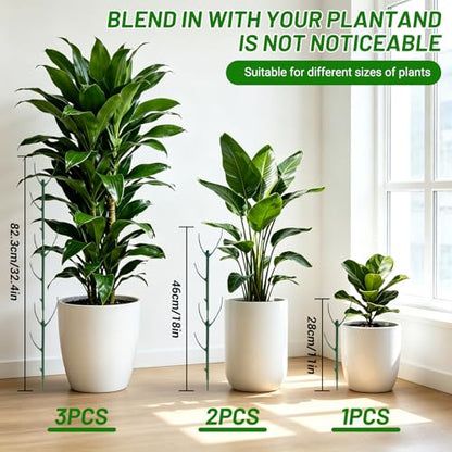 12 Pack Stackable Monstera Plant Support Poles with 20 Clips, 2 Roll Tie