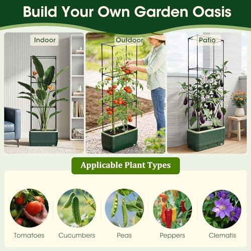 2 Pack 51" Self Watering Planter Box with Trellis, Tomato Planter Trellis for Raised Garden Bed, Tomato Cage with Visual Water Indicator, Indoor Outdoor Tomato Cages for Garden Patio - style: 2 Pack