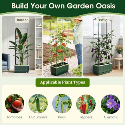2 Pack 51" Self Watering Planter Box with Trellis, Tomato Planter Trellis for Raised Garden Bed, Tomato Cage with Visual Water Indicator, Indoor Outdoor Tomato Cages for Garden Patio - style: 2 Pack