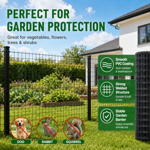 PVC Coated Welded Wire Mesh 16GA 48in x 100ft, 2x3 Mesh Black Fence Roll - color: 16GA 48''×100'